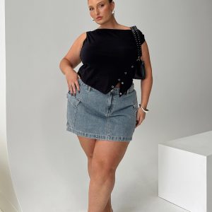 Zakai Cargo Denim Mini Skirt Light Blue Denim Curve