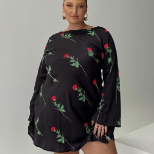 Heartfelt Long Sleeve Mini Dress Black Curve