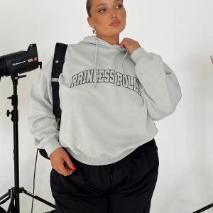 Princess Polly Hooded Sweatshirt Collegiate Text Grey / Green Curve