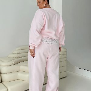 Princess Polly Track Pants Script Baby Pink / Grey Curve