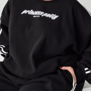 Princess Polly Crew Neck Sweatshirt Stripe Black / White Curve