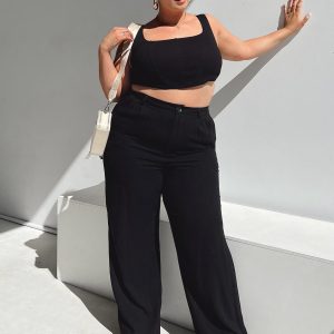 Brenda Linen Blend Pants Black Curve