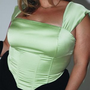 Cornell Satin Corset Top Green Curve