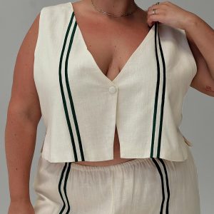 Heenny Vest Top White / Green Curve