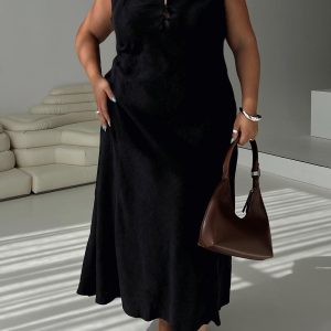 Chosen Girl Linen Blend Maxi Dress Black Curve