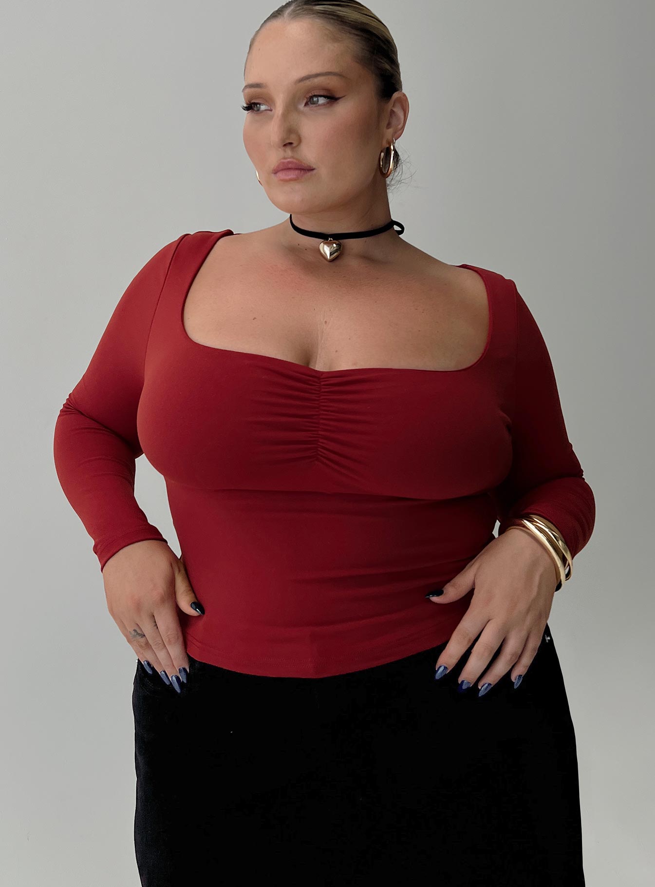 Selenie Long Sleeve Top Red Curve