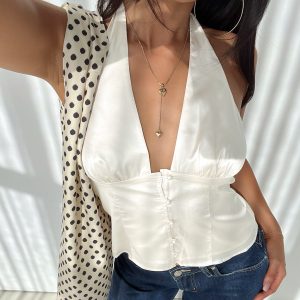 Isolda Satin Halter Top Cream