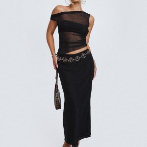 Aristocrat One Shoulder Mesh Set Black