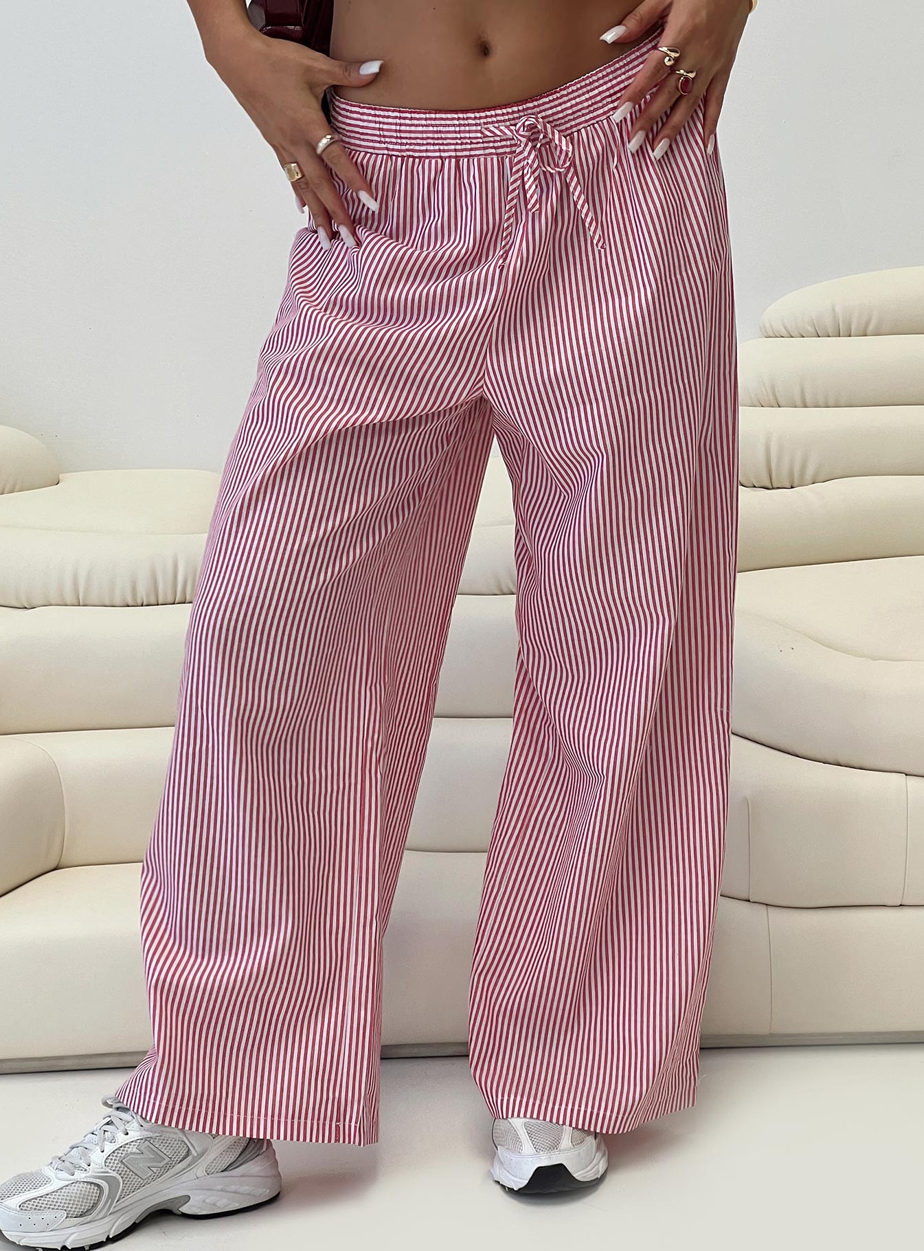Holiday Tie Front Pants Red/White Stripe - Image 8