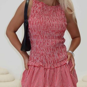 Radiostar Shirred Mini Dress Red