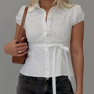 Kavira Tie Bust Short Sleeve Shirt White