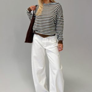 Kaio Mid Rise Barrel Leg Denim Jeans White