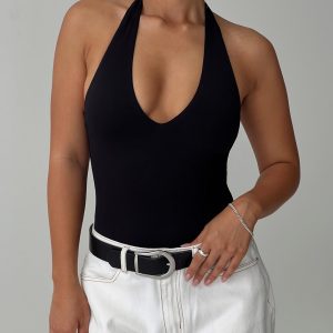 Someone New Halter Bodysuit Black Tall