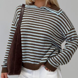Moon Went Dark Collared Knit Sweater Stripe