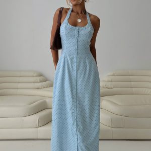Mallorie Halter Maxi Dress Blue / Black Polka