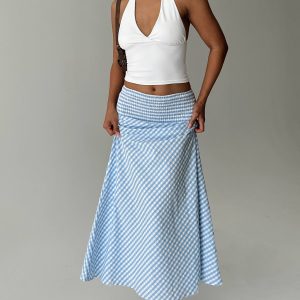 Every Girl Shirred Maxi Skirt Blue Check