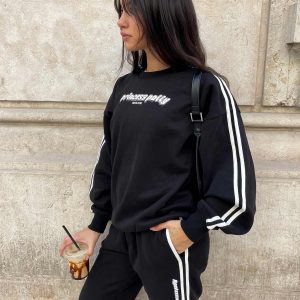 Princess Polly Crew Neck Sweatshirt Stripe Black / White