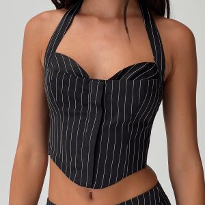 Kimia Top Black / White Pinstripe