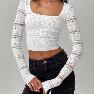 Valor Long Sleeve Knit Top White