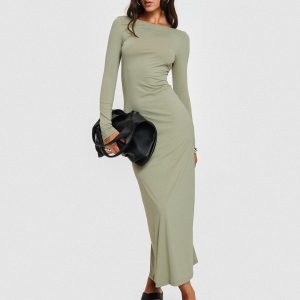Rain Fire Long Sleeve Maxi Dress Sage