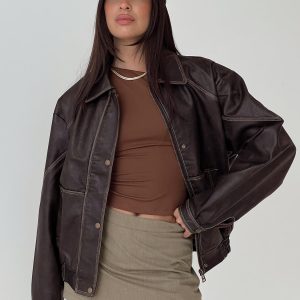 Jaxton Faux Leather Jacket Brown
