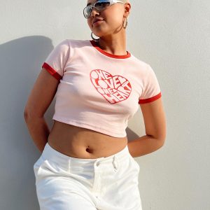 Bob Marley One Love One Heart Cropped Tee Pink