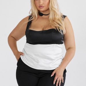 Chantell Square Neck Top Black / Cream Curve