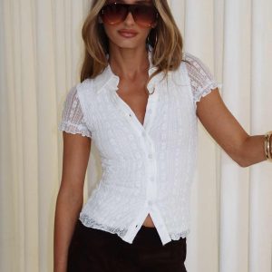 Melaniya Button Up Top White