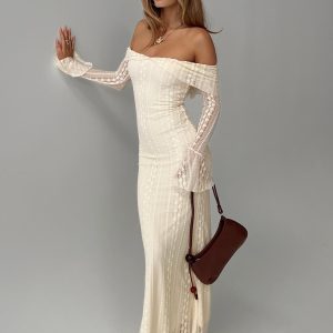 Perdita Long Sleeve Lace Maxi Dress Cream