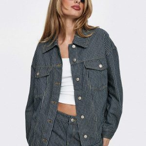 Actually Invested Jacket Denim Stripe