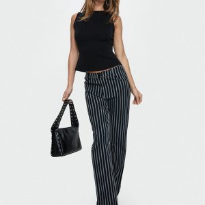 Allude Low Waist Pinstripe Pant Black