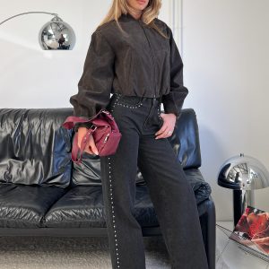 Saving Up Mid Rise Straight Leg Studded Jeans Jet Black