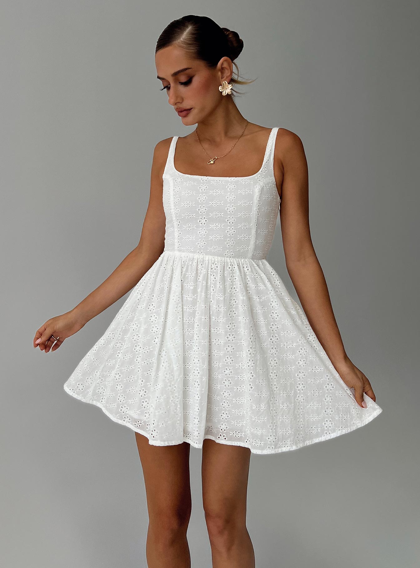 Cartmel Embroidered Mini Dress White