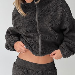 Siberia Fleece Zip Up Jumper Charcoal