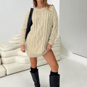 Anaya Sweater Mini Dress Beige