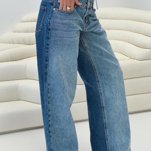 Ferris Two-toned Mid Rise Straight Leg Jeans Blue Wash Denim