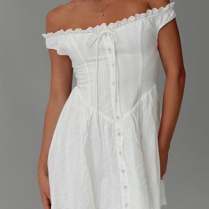 White Horse Off The Shoulder Mini Dress White