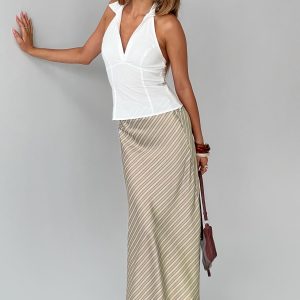 Mixed Signals Midi Skirt Brown Stripe