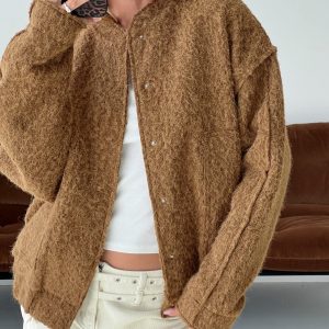 Kemberly Soft Textured Bomber Jacket Brown