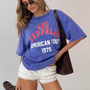 Led Zeppelin Vintage Oversized Graphic Tee Blue