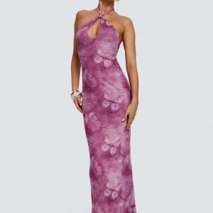 Nathaleia Halter Maxi Dress Purple