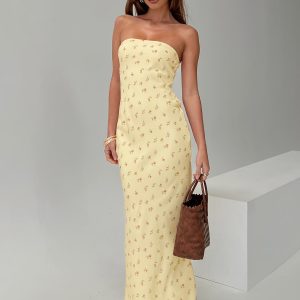 Brydie Strapless Maxi Dress Yellow Floral