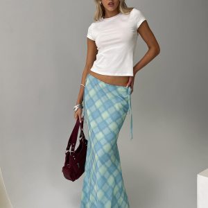 Seafarer Tie Side Maxi Skirt Blue Check