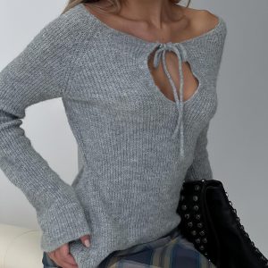Luxie Tie Detail Knit Sweater Grey
