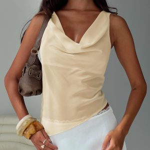 Pretty Little Fears Cowl Neck Top Beige