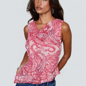 Blame The Rain Cowl Neck Top Pink Paisley