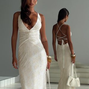Starcrossed Halter Maxi Dress Cream