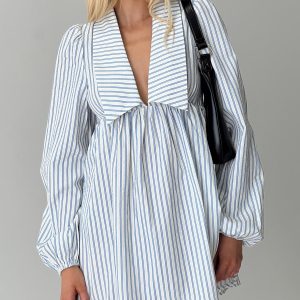 Ronelle Collared Long Sleeve Mini Dress Blue Stripe