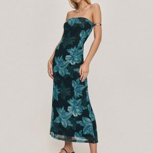 Celik Maxi Dress Black / Blue Floral