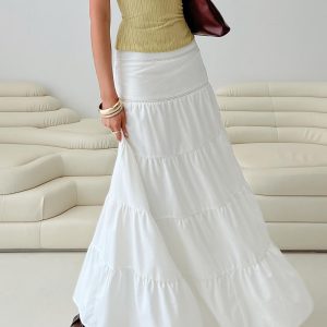 Snowy River Tiered Maxi Skirt White